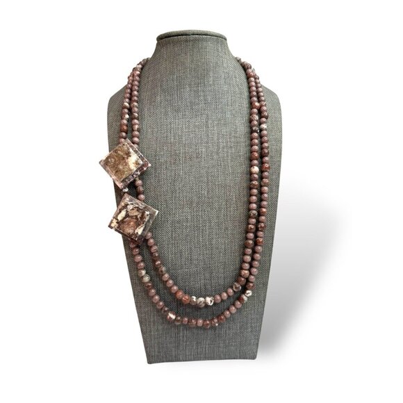 Karla Jordan Jasper Double Strand Necklace Pierced Earrings Set - Picture 2 of 9